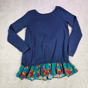 Matilda Jane Sweater Womens XS Blue Floral Print Ruffle Oversized Tunic Boho